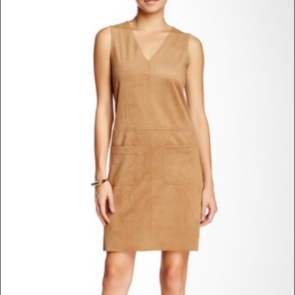 Max Studio Faux Suede Camel Shift Dress
